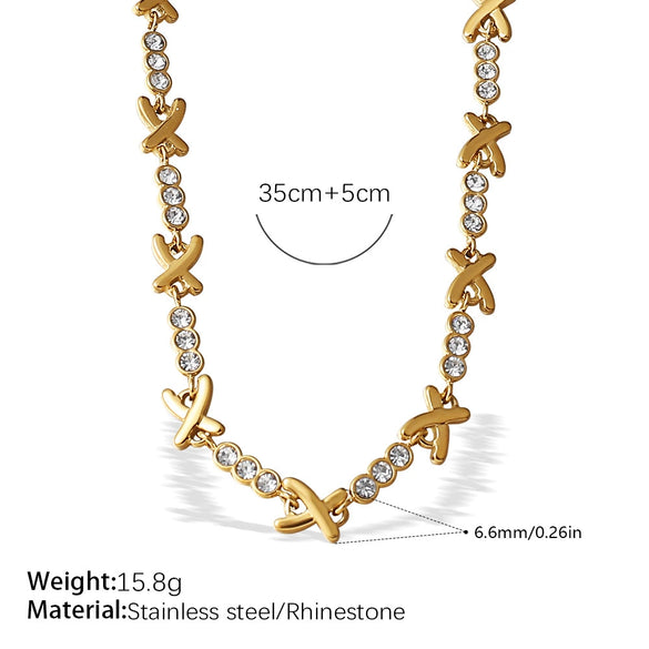 Fashion Jewelry Xshaped 316L Stainless Steel Inlaid With Rhinestone Plated 18K Gold Bracelet For Women