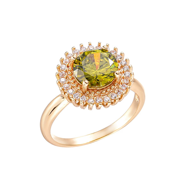 Fashion Jewelry Zircon Ring Women's Creative Gold Plated Copper Olive Greenstone Geometric