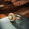 Fashion Jewelry Zircon Ring Women's Creative Gold Plated Copper Olive Greenstone Geometric