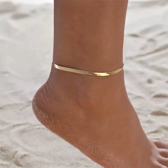 Fashion Joker Stainless Steel 18K Gold Plated Snake Bone Chain Anklet Jewelry For Women With Geometric Pattern