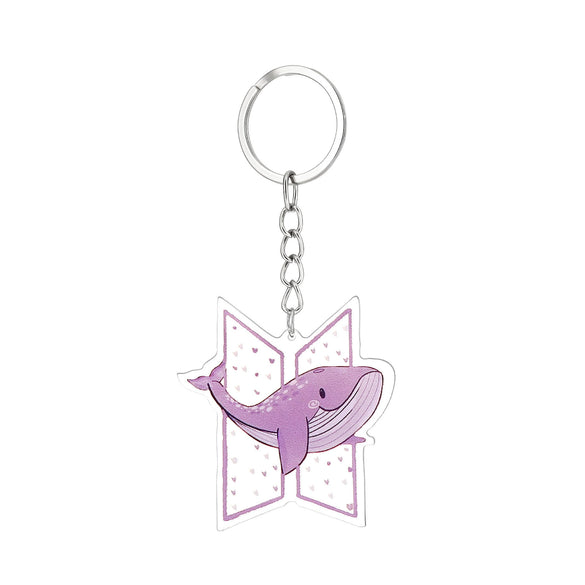 Fashion Keychain Stainless Steel Cartoon Dolphin Pattern Printing Pendant Bag Accessories