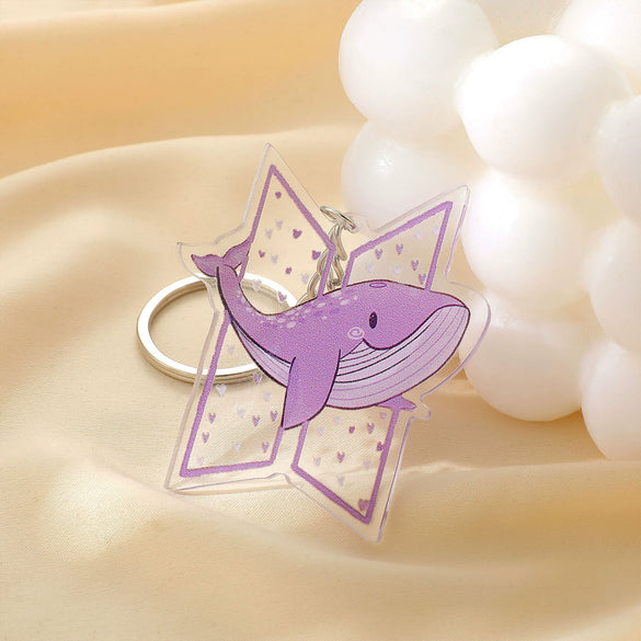 Fashion Keychain Stainless Steel Cartoon Dolphin Pattern Printing Pendant Bag Accessories