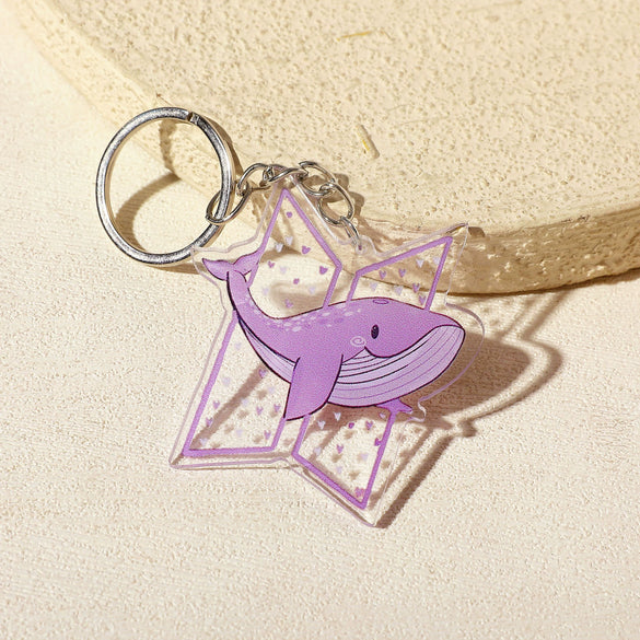Fashion Keychain Stainless Steel Cartoon Dolphin Pattern Printing Pendant Bag Accessories