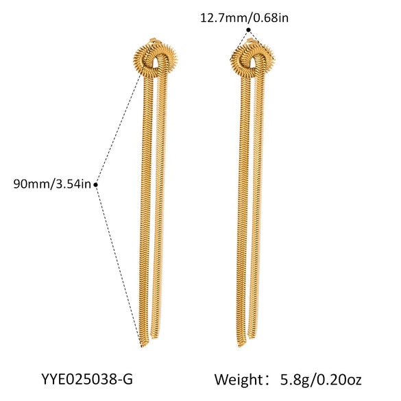 Fashion Knot Tassel Earrings With Snake Chain And Long Tassel Light Luxury Women's Stainless Steel Jewelry Geometric Shape Pvd Furnace Vacuum Real Gold Plated