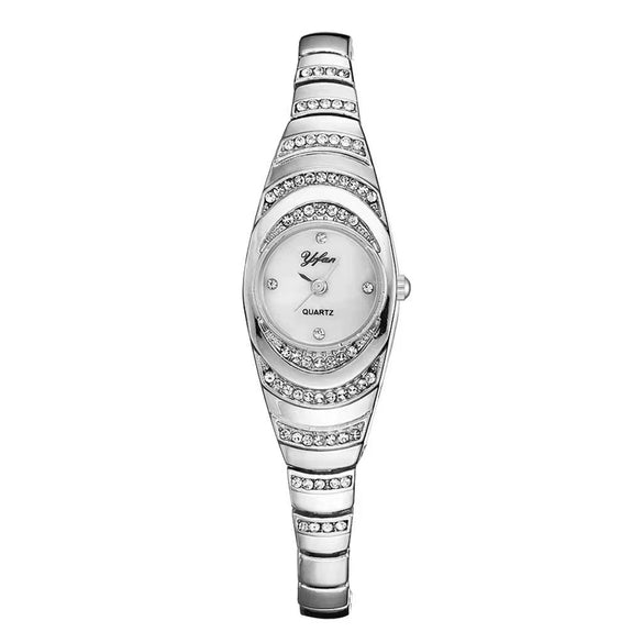 Fashion Ladies Alloy Bracelet Quartz Watch With Oval Dial And Stainless Steel Jewelry Buckle