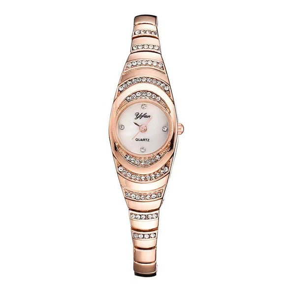 Fashion Ladies Alloy Bracelet Quartz Watch With Oval Dial And Stainless Steel Jewelry Buckle