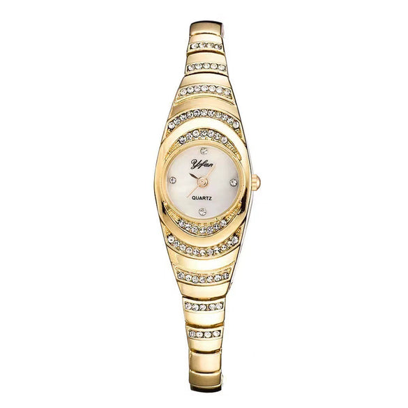 Fashion Ladies Alloy Bracelet Quartz Watch With Oval Dial And Stainless Steel Jewelry Buckle