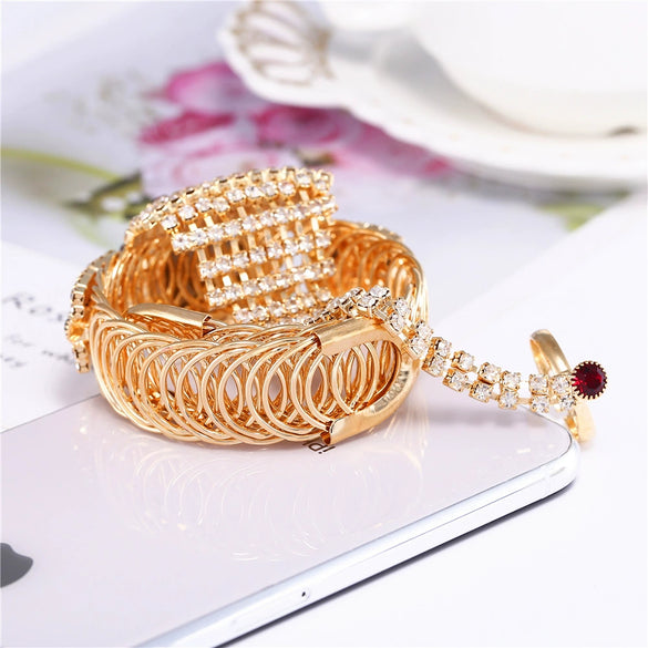 Fashion Ladies Alloy Claw Chain Ring Set Wrist Watch With Round Dial
