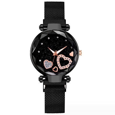 Fashion Ladies Alloy Mesh Belt Quartz Watch Bracelet Set With Round Dial