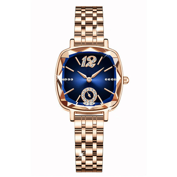Fashion Ladies Alloy Quartz Round Dial Star Flower Diamond Bracelet Watch