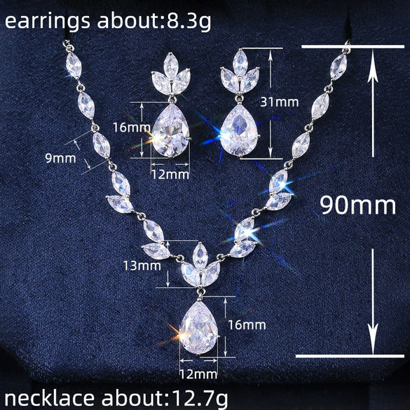 Fashion Ladies Copper Zircon Earrings Necklace With Geometric Pattern And Diamond Design In Light Luxury Style