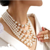 Fashion Ladies Jewelry Set With Multilayer Imitation Pearl Necklace And Earrings