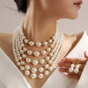 Fashion Ladies Jewelry Set With Multilayer Imitation Pearl Necklace And Earrings
