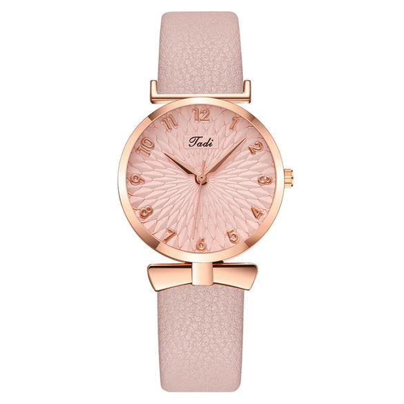 Fashion Ladies Quartz Watch With Metal Case Imitation Leather Strap And Round Dial
