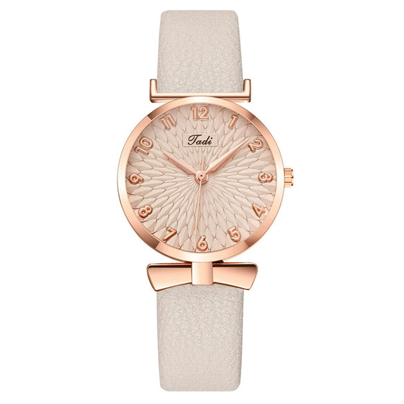 Fashion Ladies Quartz Watch With Metal Case Imitation Leather Strap And Round Dial