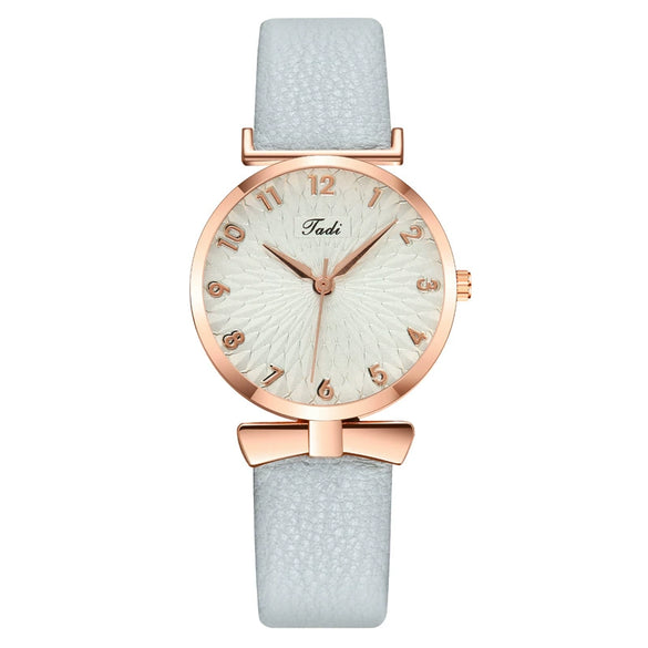 Fashion Ladies Quartz Watch With Metal Case Imitation Leather Strap And Round Dial