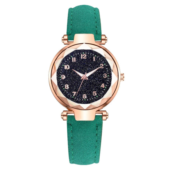 Fashion Ladies Watch Alloy Case Leather Strap Round Dial
