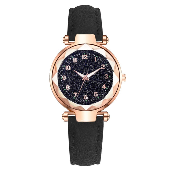 Fashion Ladies Watch Alloy Case Leather Strap Round Dial