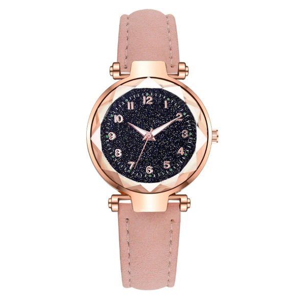 Fashion Ladies Watch Alloy Case Leather Strap Round Dial