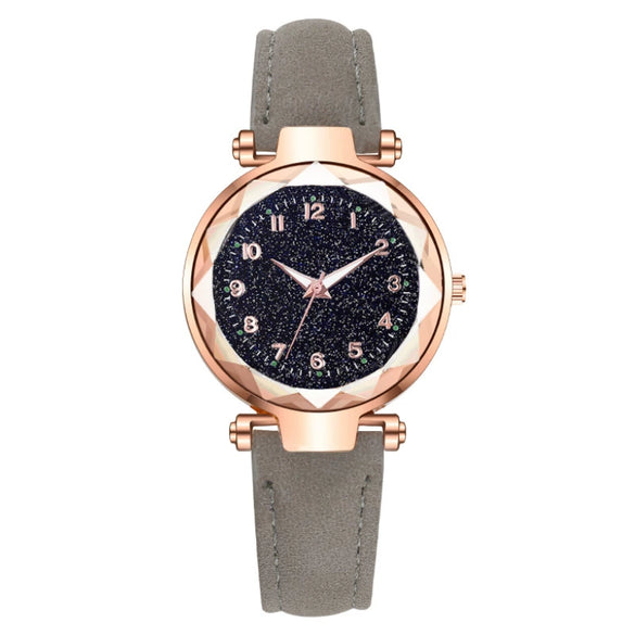 Fashion Ladies Watch Alloy Case Leather Strap Round Dial
