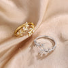 Fashion Leaf Copper Inlay Zircon Open Ring 1 Piece