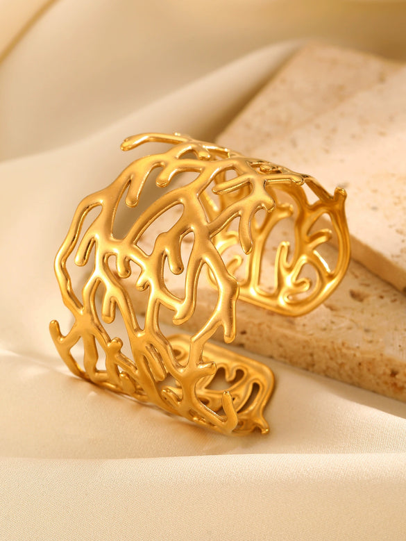 Fashion Leaf Flower Geometric Love Opening Stainless Steel Bracelet For Women With Electroplating