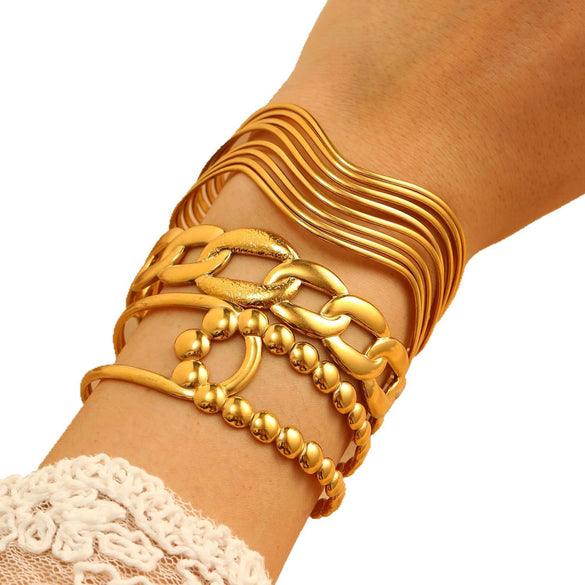 Fashion Leaf Flower Geometric Love Opening Stainless Steel Bracelet For Women With Electroplating