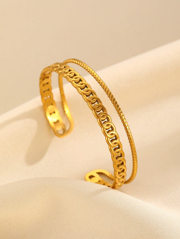 Fashion Leaf Flower Geometric Love Opening Stainless Steel Bracelet For Women With Electroplating