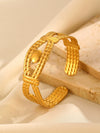 Fashion Leaf Flower Geometric Love Opening Stainless Steel Bracelet For Women With Electroplating