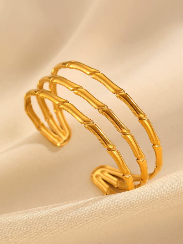 Fashion Leaf Flower Geometric Love Opening Stainless Steel Bracelet For Women With Electroplating