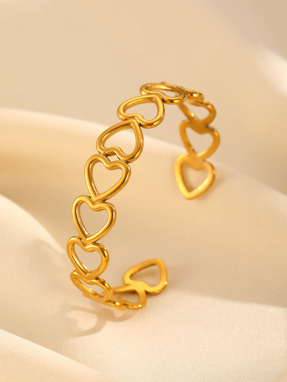 Fashion Leaf Flower Geometric Love Opening Stainless Steel Bracelet For Women With Electroplating