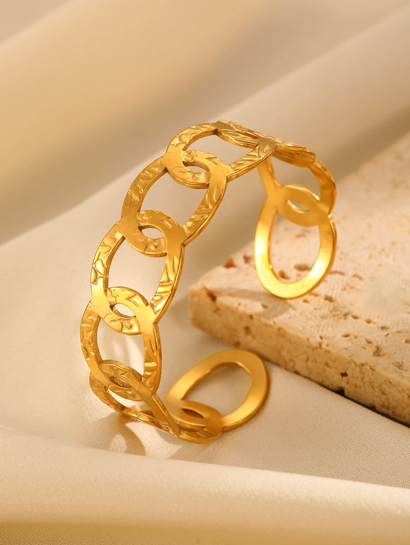Fashion Leaf Flower Geometric Love Opening Stainless Steel Bracelet For Women With Electroplating