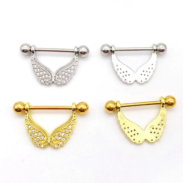 Fashion Leaf Star Wings Stainless Steel Inlaid Zircon Nipple Ring 1 Piece
