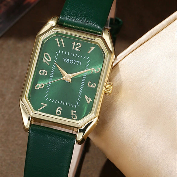 Fashion Leather Women's Square Watch With Stainless Steel And Pu Materials