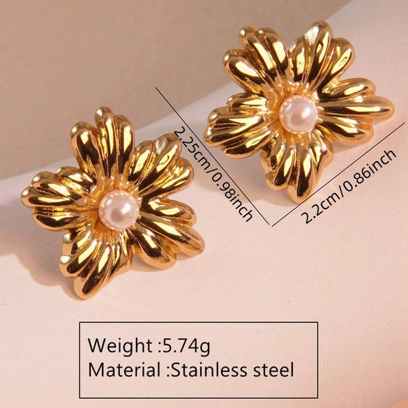 Fashion Leaves Stainless Steel Gold Plated Geometric Earrings For Women