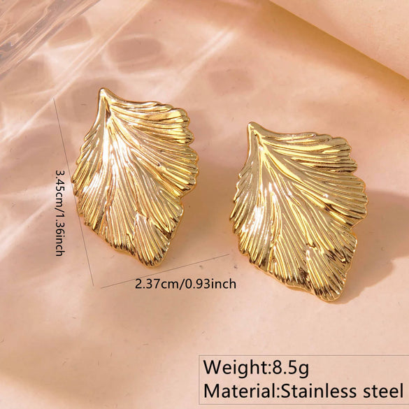 Fashion Leaves Stainless Steel Gold Plated Geometric Earrings For Women