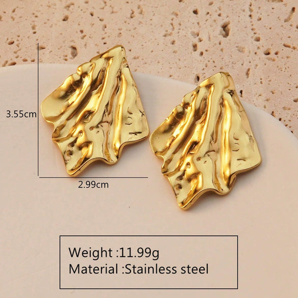 Fashion Leaves Stainless Steel Gold Plated Geometric Earrings For Women