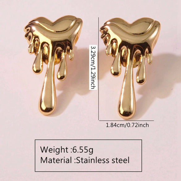 Fashion Leaves Stainless Steel Gold Plated Geometric Earrings For Women