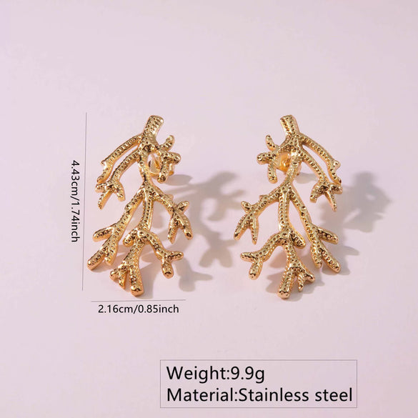 Fashion Leaves Stainless Steel Gold Plated Geometric Earrings For Women