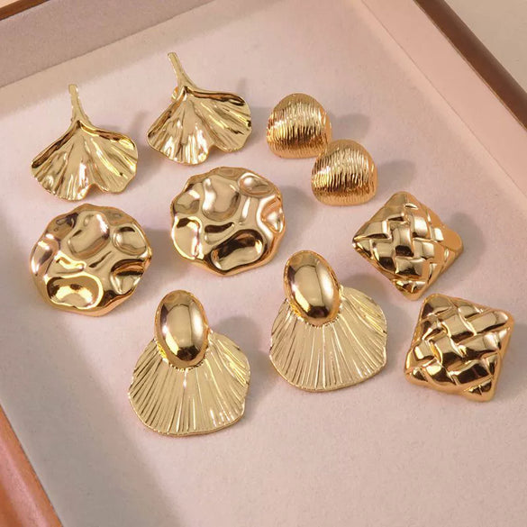 Fashion Leaves Stainless Steel Gold Plated Geometric Earrings For Women