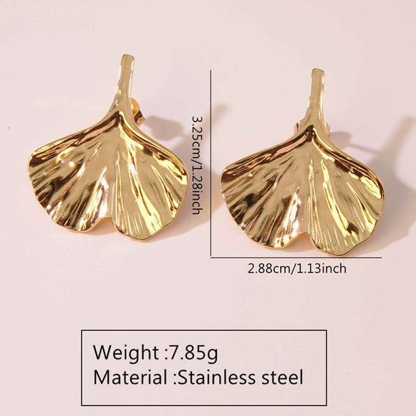 Fashion Leaves Stainless Steel Gold Plated Geometric Earrings For Women