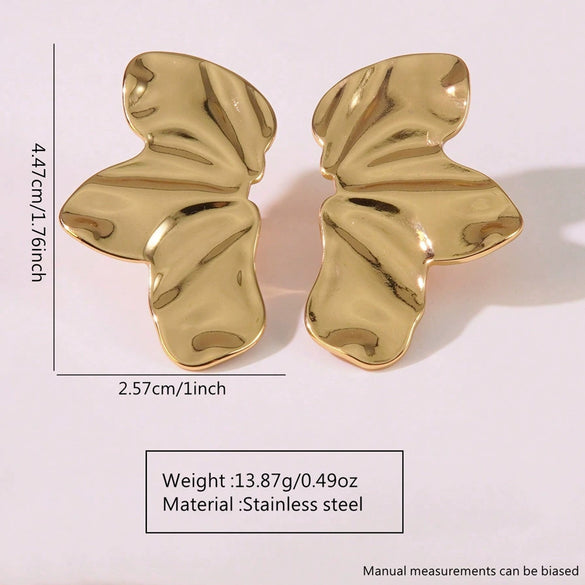 Fashion Leaves Stainless Steel Gold Plated Geometric Earrings For Women