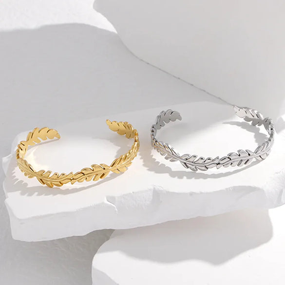 Fashion Leaves Titanium Steel Plating Bangle 1 Piece