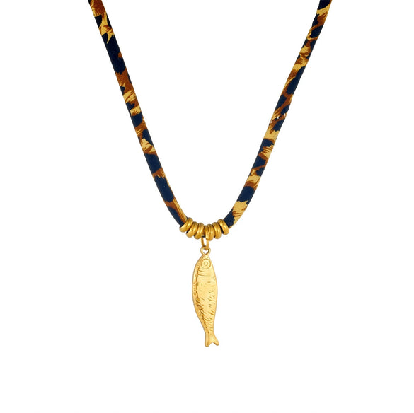 Fashion Leopard Print Velvet Rope Stainless Steel Goldplated Small Fish Pendant Women's Necklace