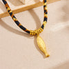 Fashion Leopard Print Velvet Rope Stainless Steel Goldplated Small Fish Pendant Women's Necklace