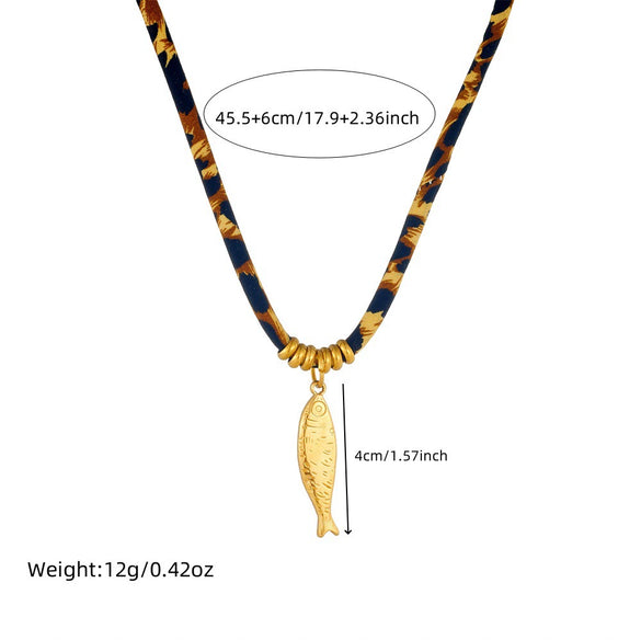 Fashion Leopard Print Velvet Rope Stainless Steel Goldplated Small Fish Pendant Women's Necklace