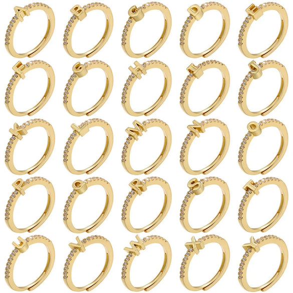 Fashion Letter Copper Plating Zircon Open Ring