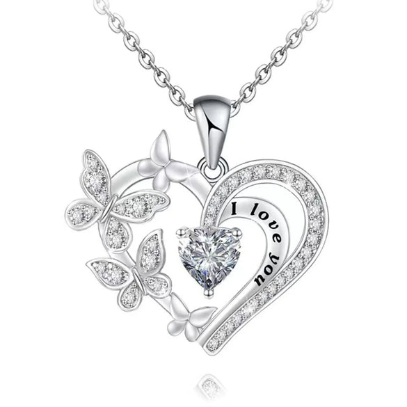 Fashion Letter Heart Shape Butterfly Alloy Inlay Rhinestones Valentine's Day Mother's Day Women's Pendant Necklace