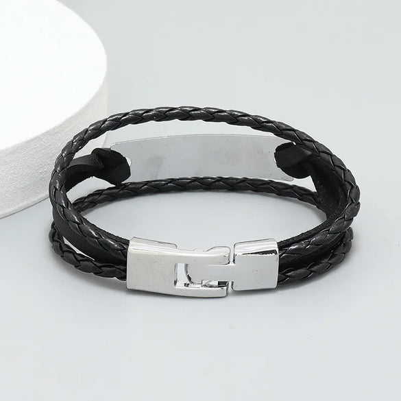 Fashion Letter Pu Leather Alloy Knitting Men'S Bracelets