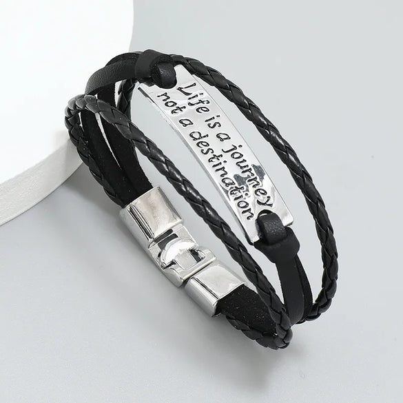 Fashion Letter Pu Leather Alloy Knitting Men'S Bracelets
